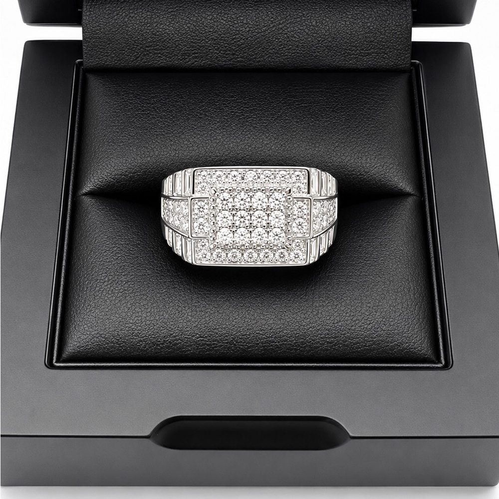 925 Sterling Silver 2.50CT MOISSANITE Pave Square Men’s Ring Size 10,11 or 12